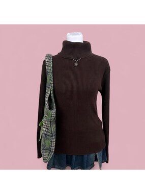 90s brown ribbed capsule elevated basic turtleneck sweater top